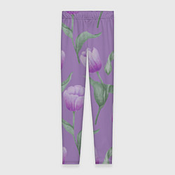 Леггинсы женские Фиолетовые тюльпаны с зелеными листьями, цвет: 3D-принт