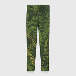 Леггинсы женские Цветы Зеленые Папоротники, цвет: 3D-принт
