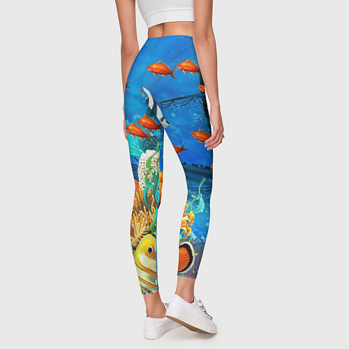 Женские легинсы Затонувший корабль в окружении обитателей океана / 3D-принт – фото 4