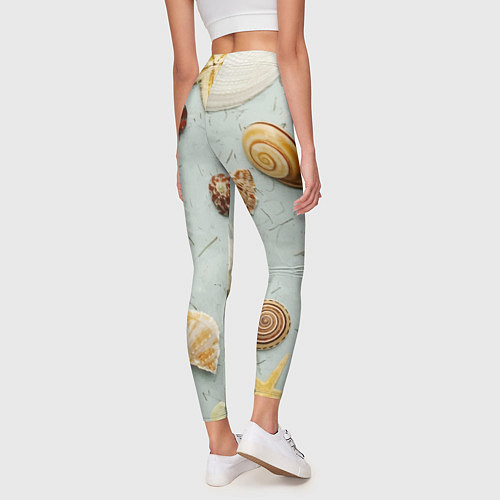 Женские легинсы Океанские ракушки и морские звёзды на песке / 3D-принт – фото 4