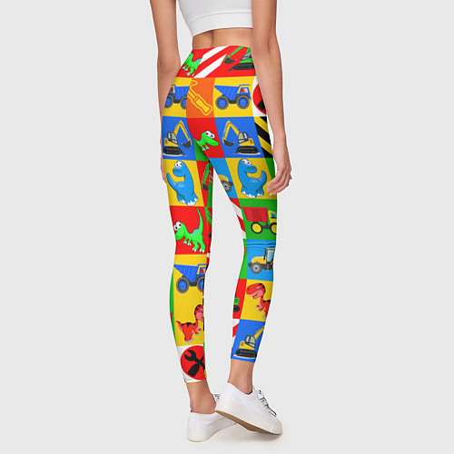 Женские легинсы Машинки и динозаврики в кубиках / 3D-принт – фото 4