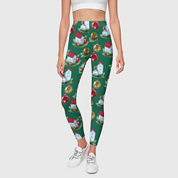 Леггинсы женские Новогодние домики на зеленом - паттерн, цвет: 3D-принт — фото 2