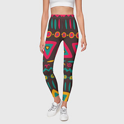 Леггинсы женские Разнообразный узор - треугольники, линии и круги, цвет: 3D-принт — фото 2