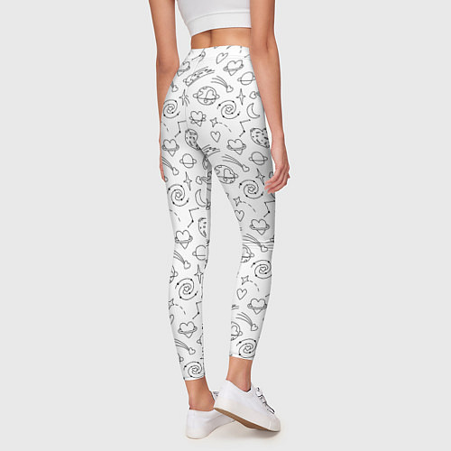 Женские легинсы Дудлы с темой любви и космоса / 3D-принт – фото 4