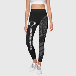 Леггинсы женские SsangYong speed на темном фоне со следами шин: по-, цвет: 3D-принт — фото 2