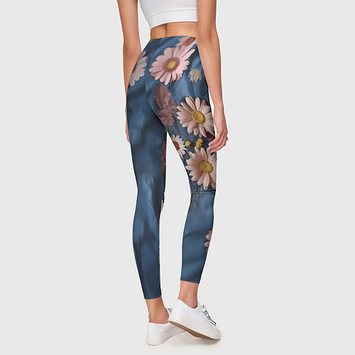 Женские легинсы Хризантемы на джинсе / 3D-принт – фото 4