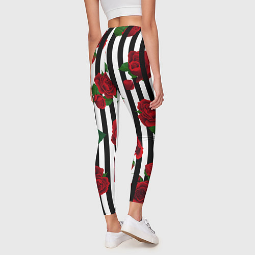 Женские легинсы Полосы и красные розы / 3D-принт – фото 4
