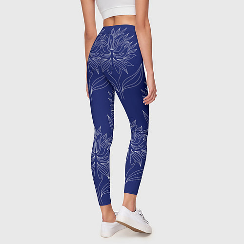Женские легинсы Лайнарт лотосы на синем - паттерн / 3D-принт – фото 4