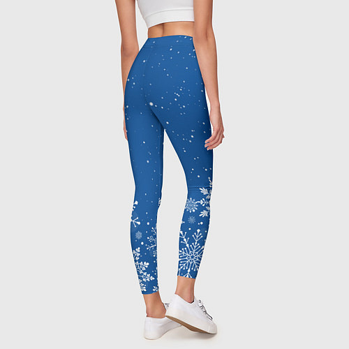 Женские легинсы Текстура снежинок на синем фоне / 3D-принт – фото 4