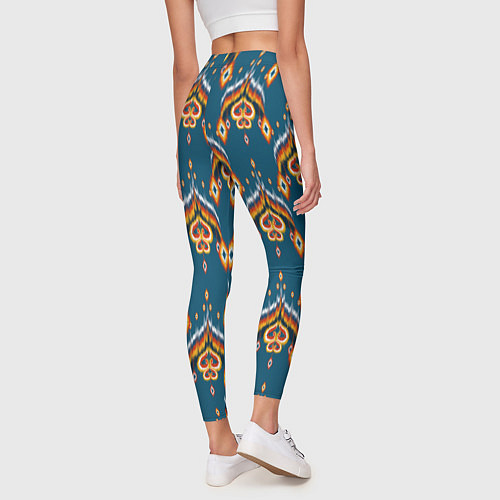 Женские легинсы Узбекская имитация ткани икат - синий орнамент / 3D-принт – фото 4