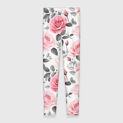 Женские легинсы Розовые розы и серые листочки - паттерн