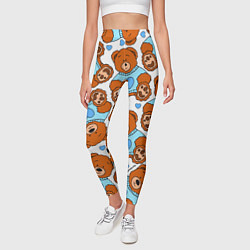 Леггинсы женские Мишки игрушки в голубых свитерах и сердечки, цвет: 3D-принт — фото 2