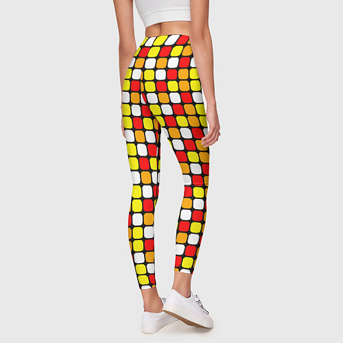 Женские легинсы Красные, жёлтые и белые квадраты / 3D-принт – фото 4