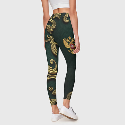 Женские легинсы Золотой герб России на темном зеленом фоне лепнина / 3D-принт – фото 4