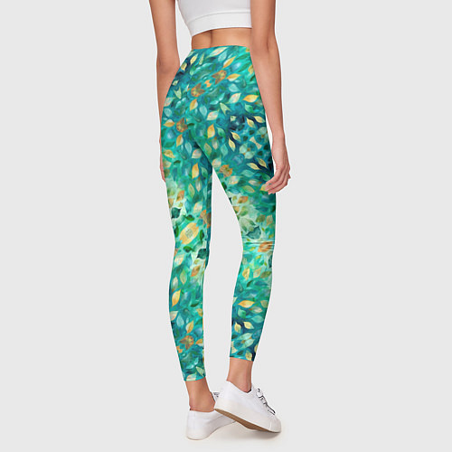 Женские легинсы Изумрудная акварельная весенняя листва / 3D-принт – фото 4