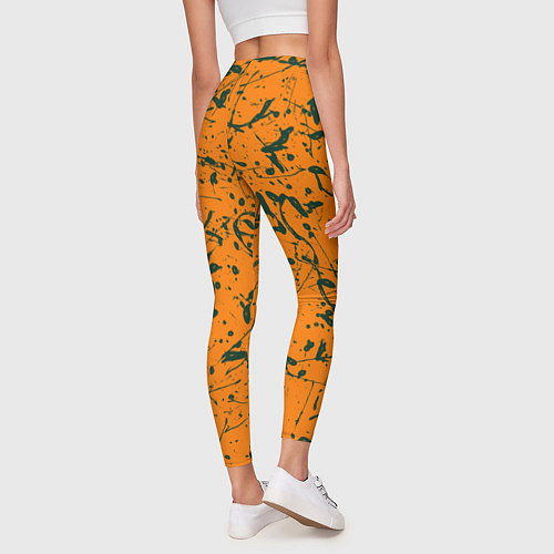 Женские легинсы Оранжевый с брызгами зеленой краски / 3D-принт – фото 4