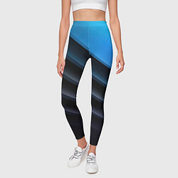 Леггинсы женские Геометрическая синяя абстракция на черном фоне мин, цвет: 3D-принт — фото 2