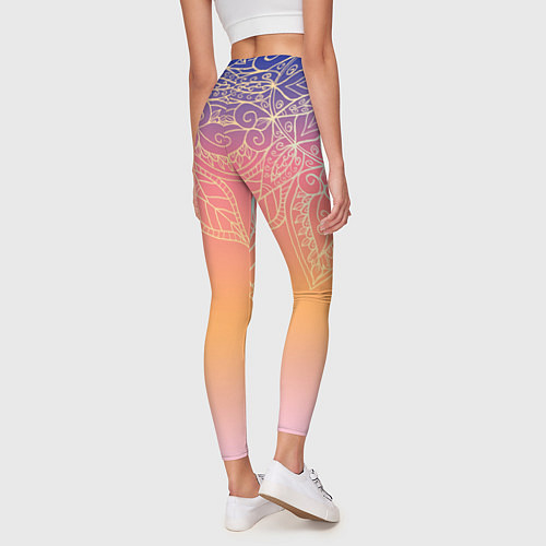 Женские легинсы Сине-оранжевый градиент с узором мандала / 3D-принт – фото 4