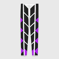Леггинсы женские Бело-фиолетовые линии на чёрном фоне, цвет: 3D-принт