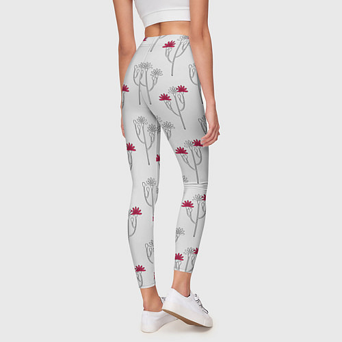 Женские легинсы Паттерн с веточками розовых цветов на сером / 3D-принт – фото 4
