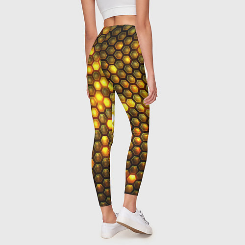 Женские легинсы Металлические соты - роскошный блеск золота / 3D-принт – фото 4
