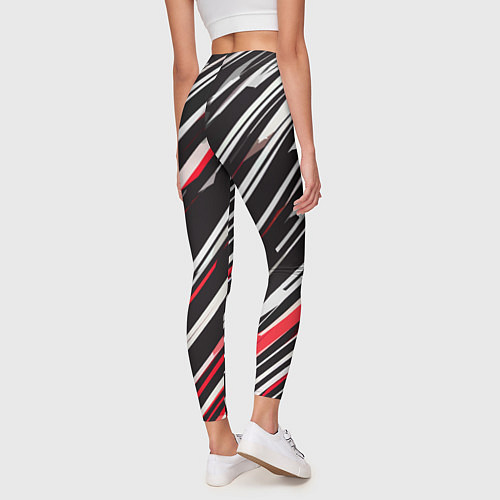 Женские легинсы Диагональные красно-белые полосы на чёрном фоне / 3D-принт – фото 4