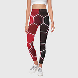 Леггинсы женские Белые шестиугольники на чёрно-красном фоне, цвет: 3D-принт — фото 2