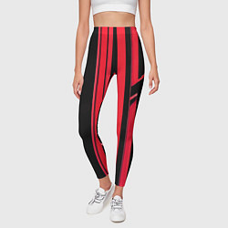 Леггинсы женские Толстые красные полосы на чёрном фоне, цвет: 3D-принт — фото 2