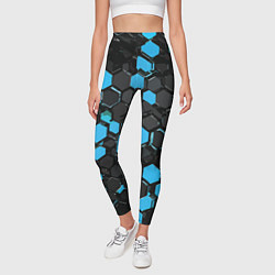 Леггинсы женские Сине-серые шестиугольники на чёрном фоне, цвет: 3D-принт — фото 2