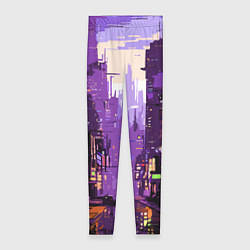 Женские легинсы Киберпанк город фиолетовый