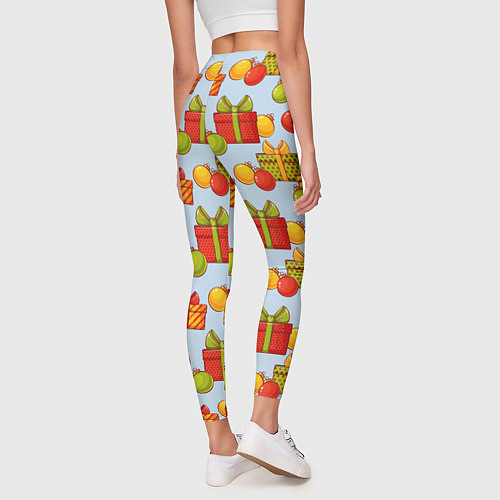 Женские легинсы Новогодний паттерн с подарками и ёлочными шариками / 3D-принт – фото 4