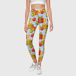 Леггинсы женские Новогодний паттерн с подарками и ёлочными шариками, цвет: 3D-принт — фото 2