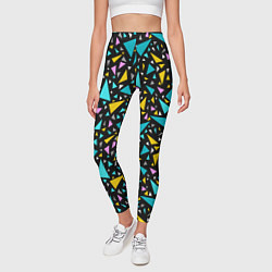 Леггинсы женские Разноцветные яркие треугольники на черном, цвет: 3D-принт — фото 2