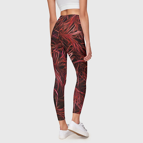 Женские легинсы Красная трава на чёрном фоне / 3D-принт – фото 4