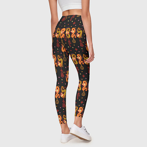 Женские легинсы 2025 паттерн символ года змей из русского лубка / 3D-принт – фото 4