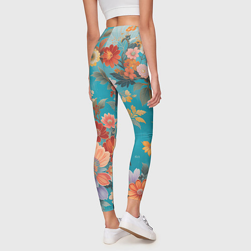 Женские легинсы Цветочки на голубом фоне / 3D-принт – фото 4