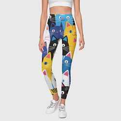Леггинсы женские Много цветных котиков, цвет: 3D-принт — фото 2