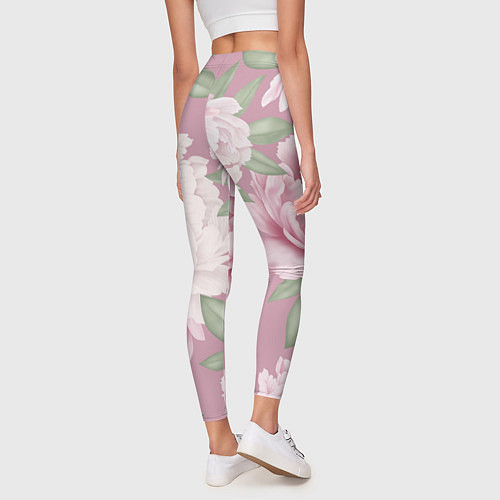 Женские легинсы Нежные пионы на пыльно-розовом фоне / 3D-принт – фото 4