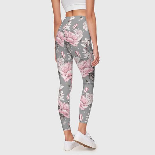Женские легинсы Розовые розы на сером / 3D-принт – фото 4