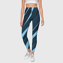 Леггинсы женские Тёмный бирюзовый контрастные полосы, цвет: 3D-принт — фото 2