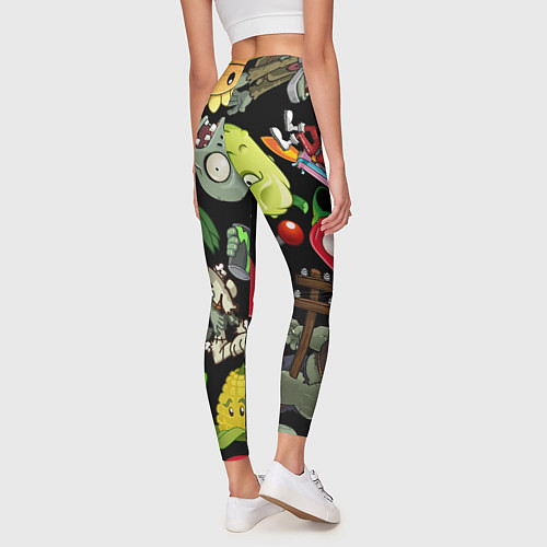 Женские легинсы Растения против зомби персонажи на черном / 3D-принт – фото 4