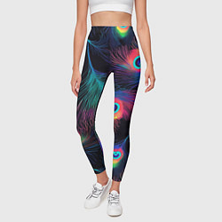 Леггинсы женские Павлиньи перья - разные оттенки, цвет: 3D-принт — фото 2