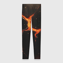Женские легинсы Оранжевый разлом на черной текстуре