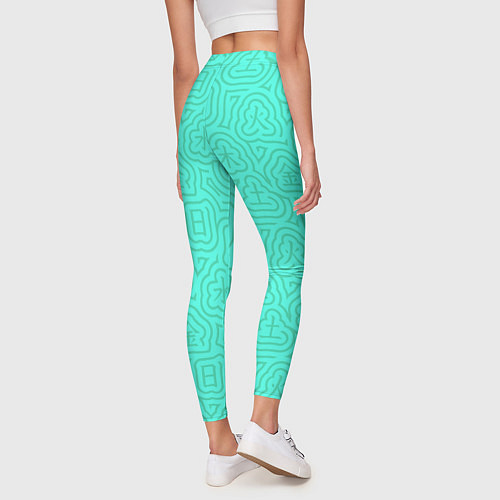Женские легинсы Лабиринтовый паттерн с иероглифами на бирюзе / 3D-принт – фото 4