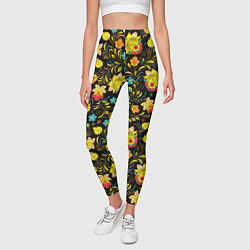 Леггинсы женские Хохлома цветы, цвет: 3D-принт — фото 2