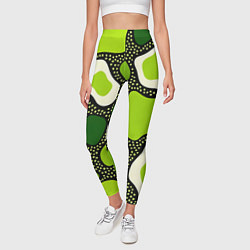 Леггинсы женские Зеленая абстракция с кругами, цвет: 3D-принт — фото 2