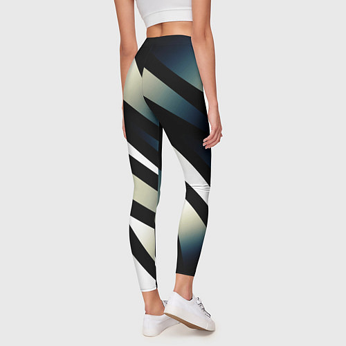 Женские легинсы Чёрно-белый с синим затемнением полосы / 3D-принт – фото 4