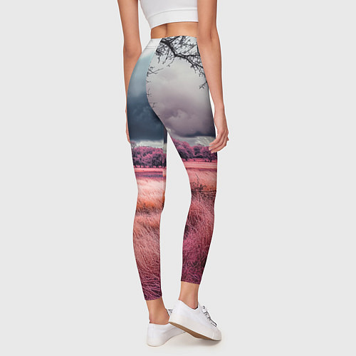 Женские легинсы Поле и деревья пейзаж - инфракрасный стиль / 3D-принт – фото 4