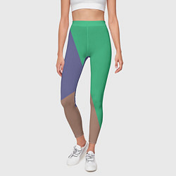 Леггинсы женские Триада зелёный фиолетовый и коричневый геометричны, цвет: 3D-принт — фото 2