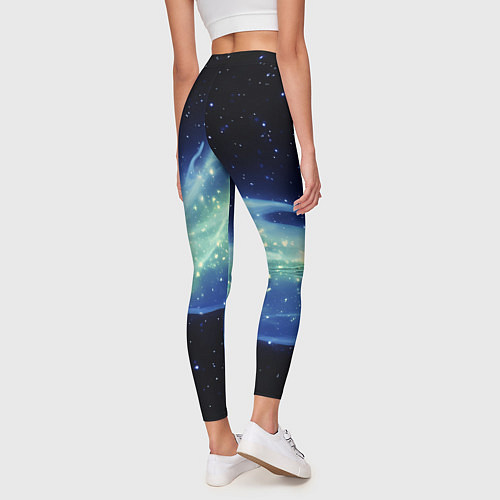 Женские легинсы Синяя волна с зеленым оттенком на черном / 3D-принт – фото 4